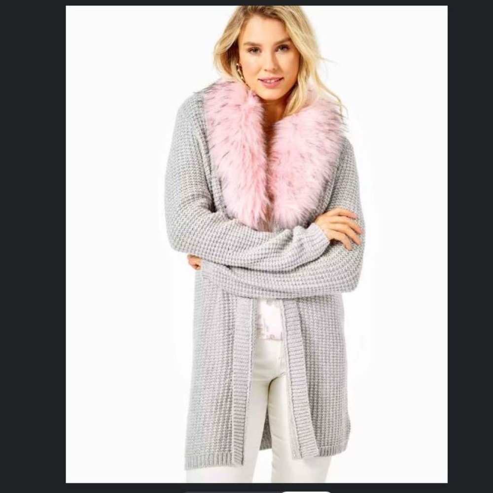 Lilly Pulitzer Adelaine Cardigan in Silver Heathered Gray Metallic NWT - Size XL